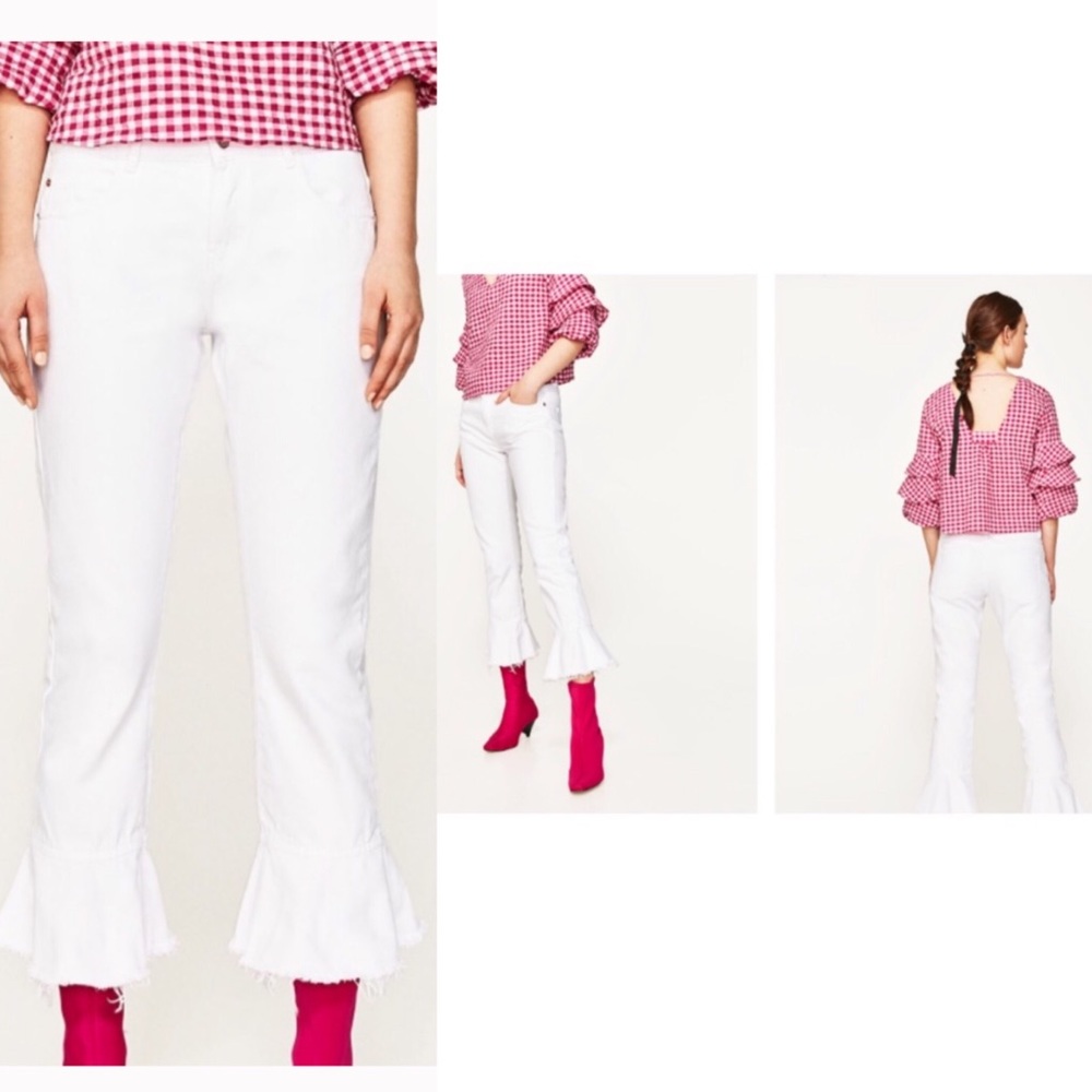 NWT ZARA Basic Denim White Ruffle Jeans Sz 4